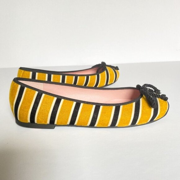 NEW Pretty Ballerinas Striped Yellow Black Round toe Velvet Ballet  Flats 37.5 - Picture 5 of 9